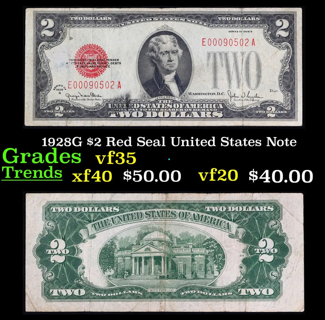 1928G $2 Red Seal United States Note Grades vf++ (1 of 3)