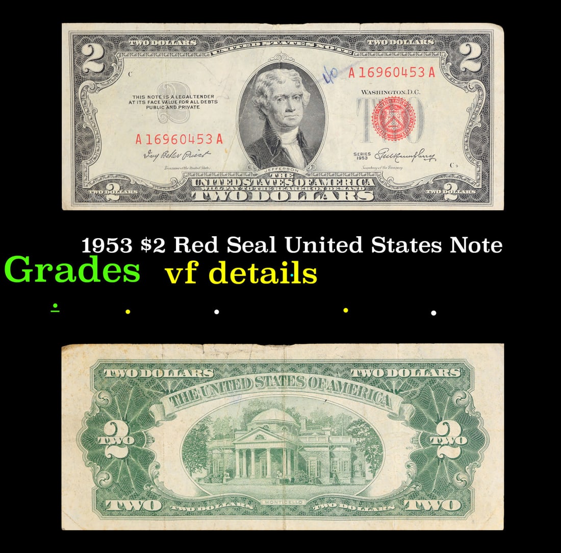 1953 $2 Red Seal United States Note Grades vf details (1 of 3)