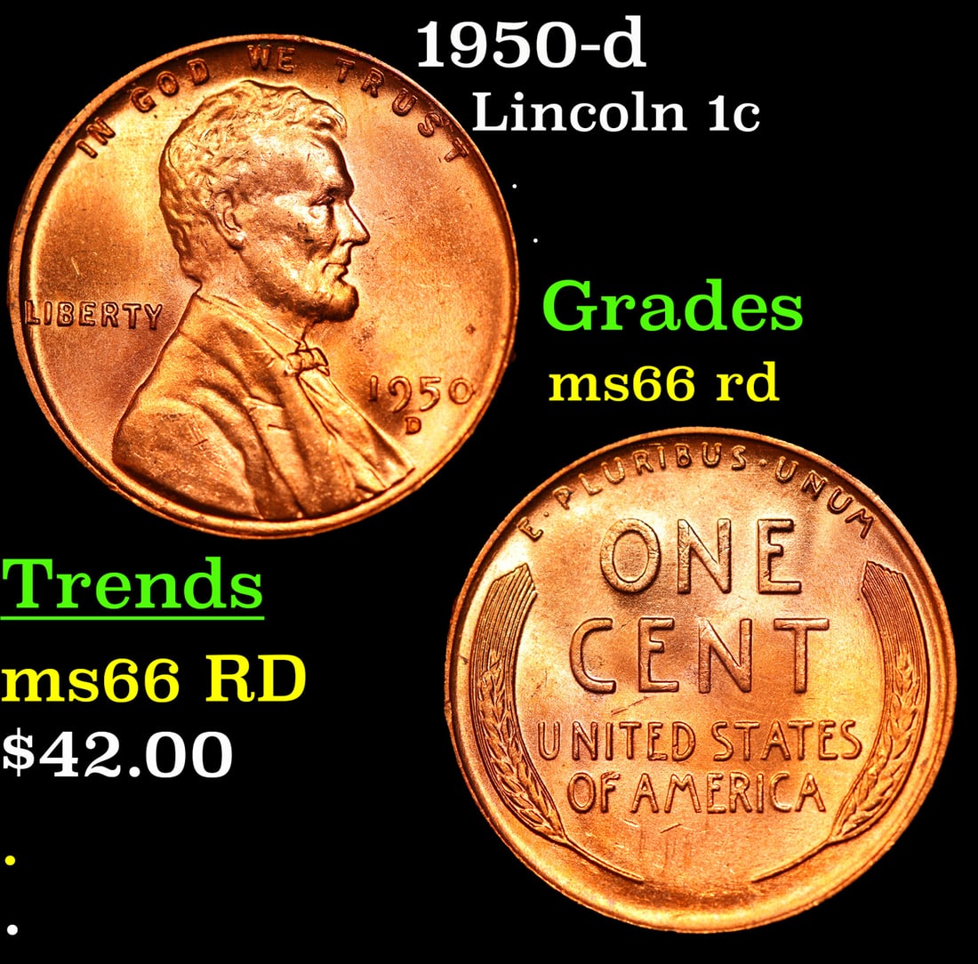 1950-d Lincoln Cent 1c Grades GEM+ Unc RD (1 of 3)
