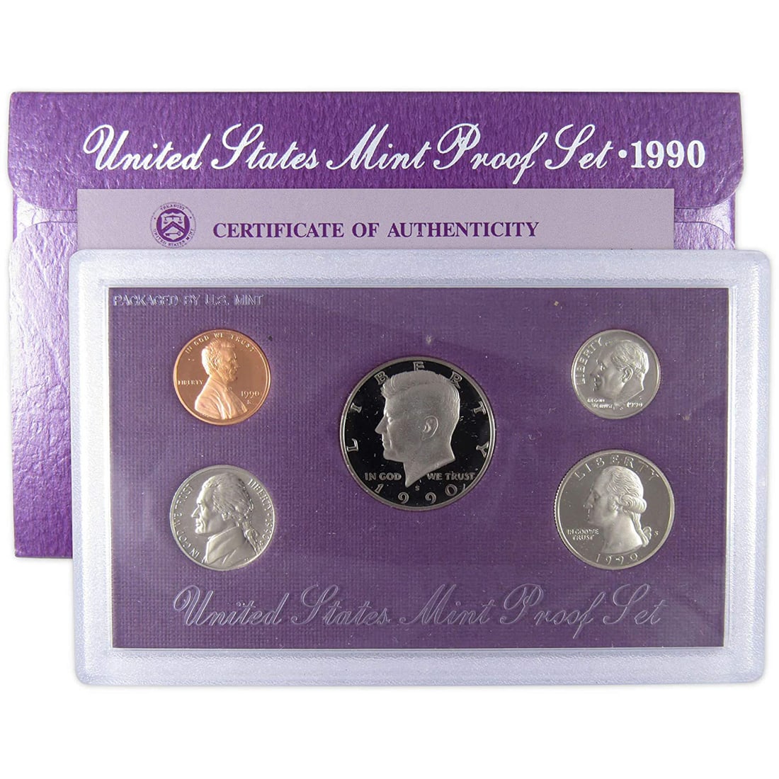 1990 United States Mint Proof Set 5 coins: 1990 United States Mint Proof Set 5 coins. Includes 5 Very Deep Cameo Proof Coins, the original Mint Packaging and the COA.