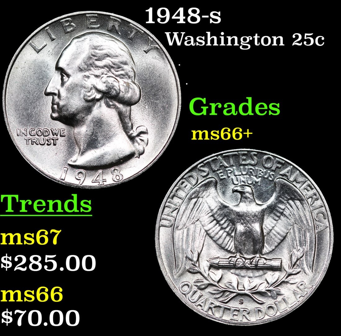 1948-s Washington Quarter 25c Grades GEM++ Unc (1 of 3)