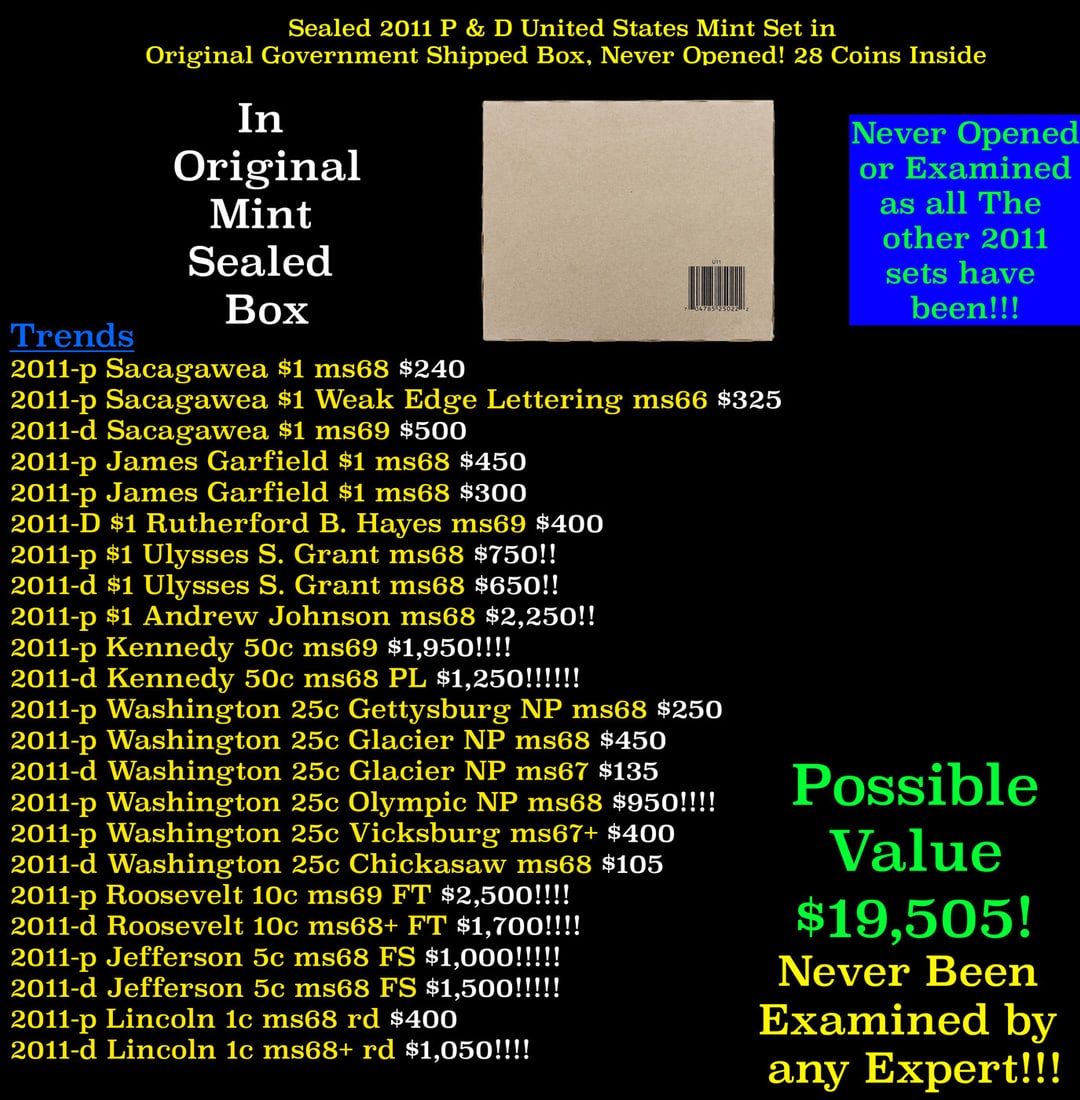 Sealed 2011 United States Mint Set in Original Government Shipped Box, Never Opened! 28 Coins (1 of 2)