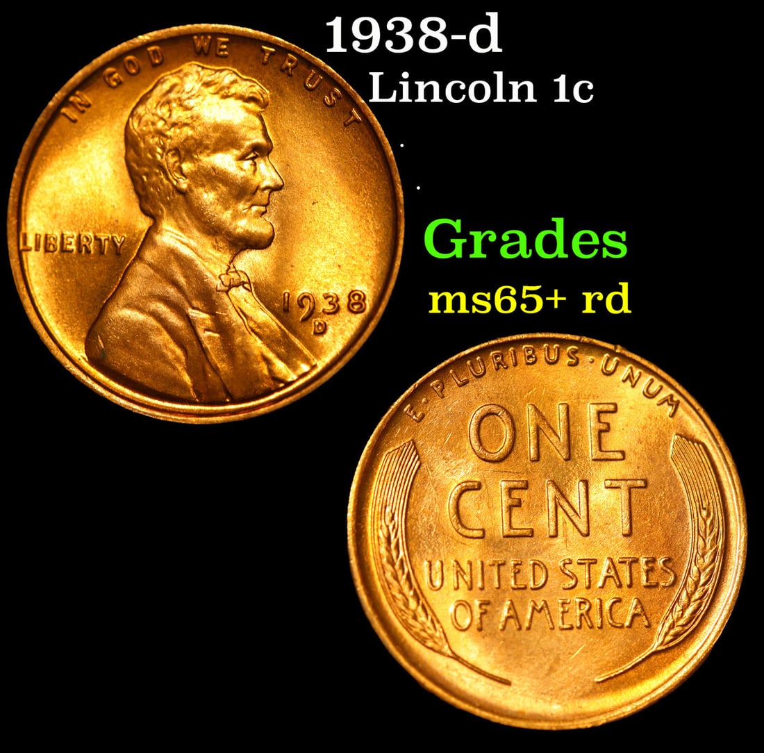 1938-d Lincoln Cent 1c Graded Gem+ Unc RD (1 of 3)
