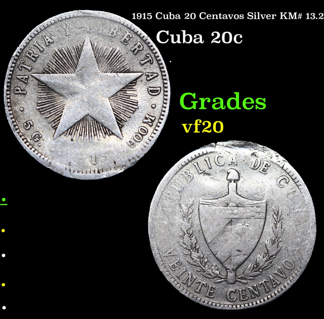 1915 Cuba 20 Centavos Silver KM# 13.2 Grades vf, very fine (1 of 3)
