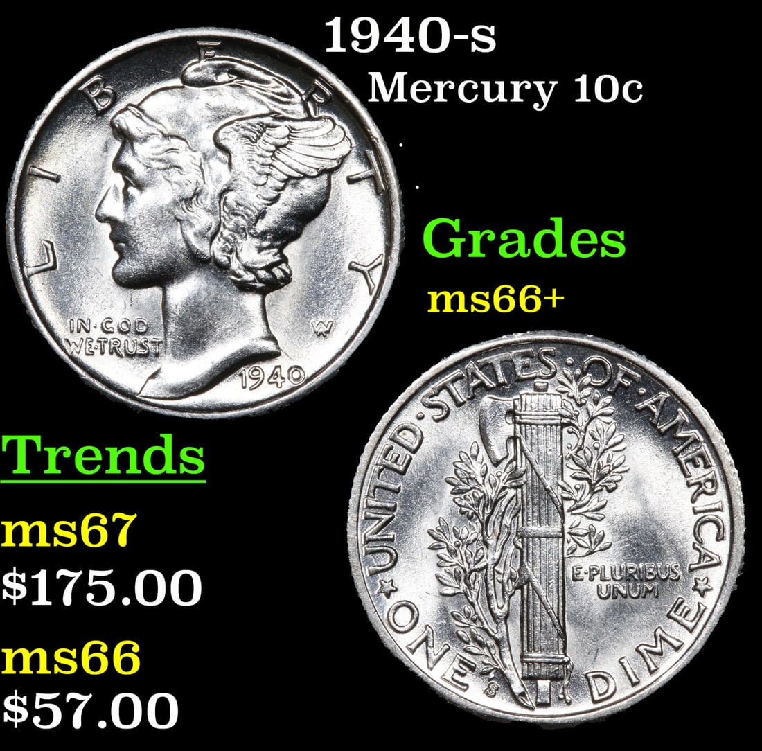 1940-s Mercury Dime 10c Grades GEM++ Unc (1 of 3)