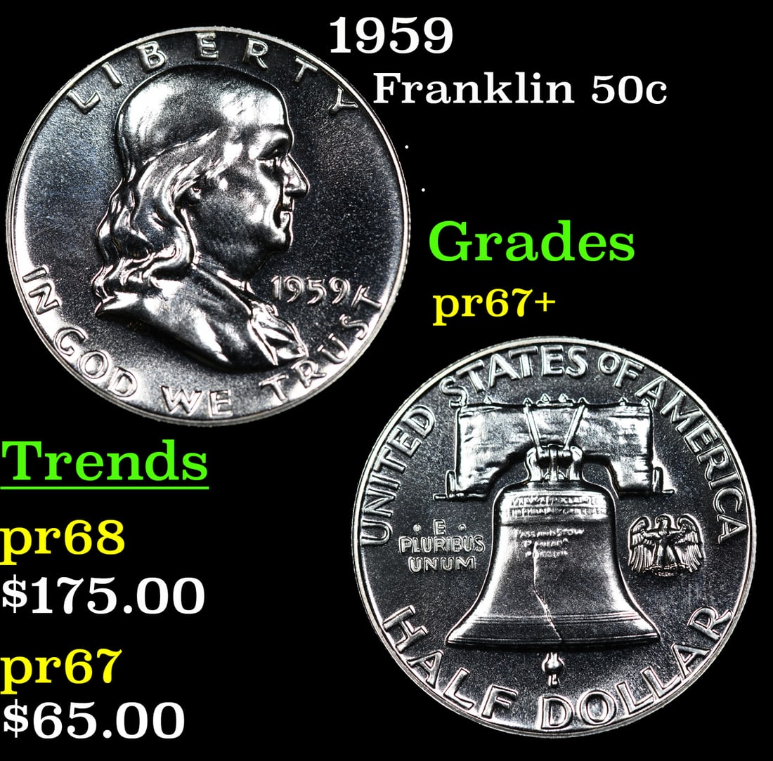 Proof 1959 Franklin Half Dollar 50c Grades GEM++ Proof (1 of 3)