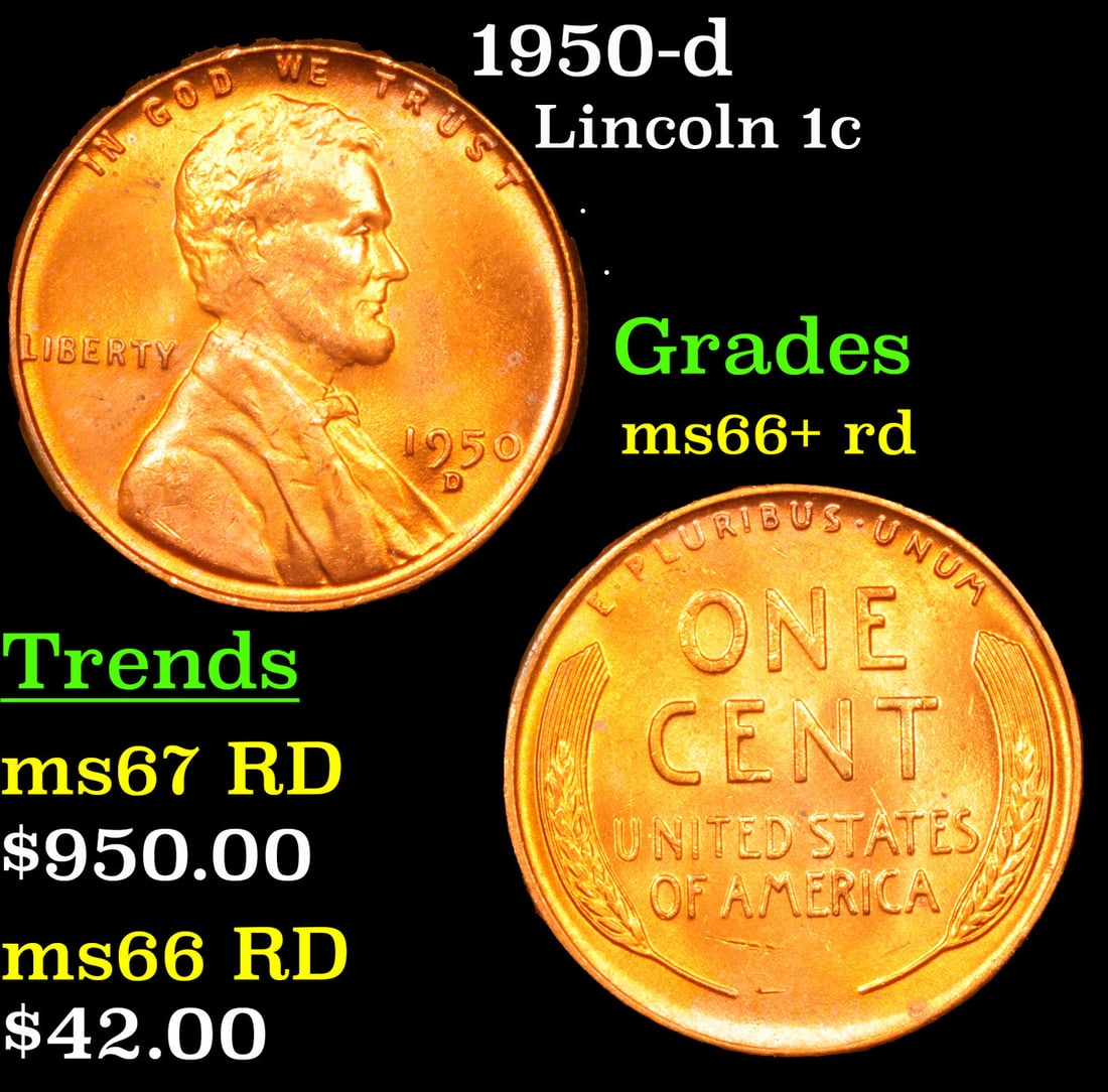 1950-d Lincoln Cent 1c Grades GEM++ RD (1 of 3)