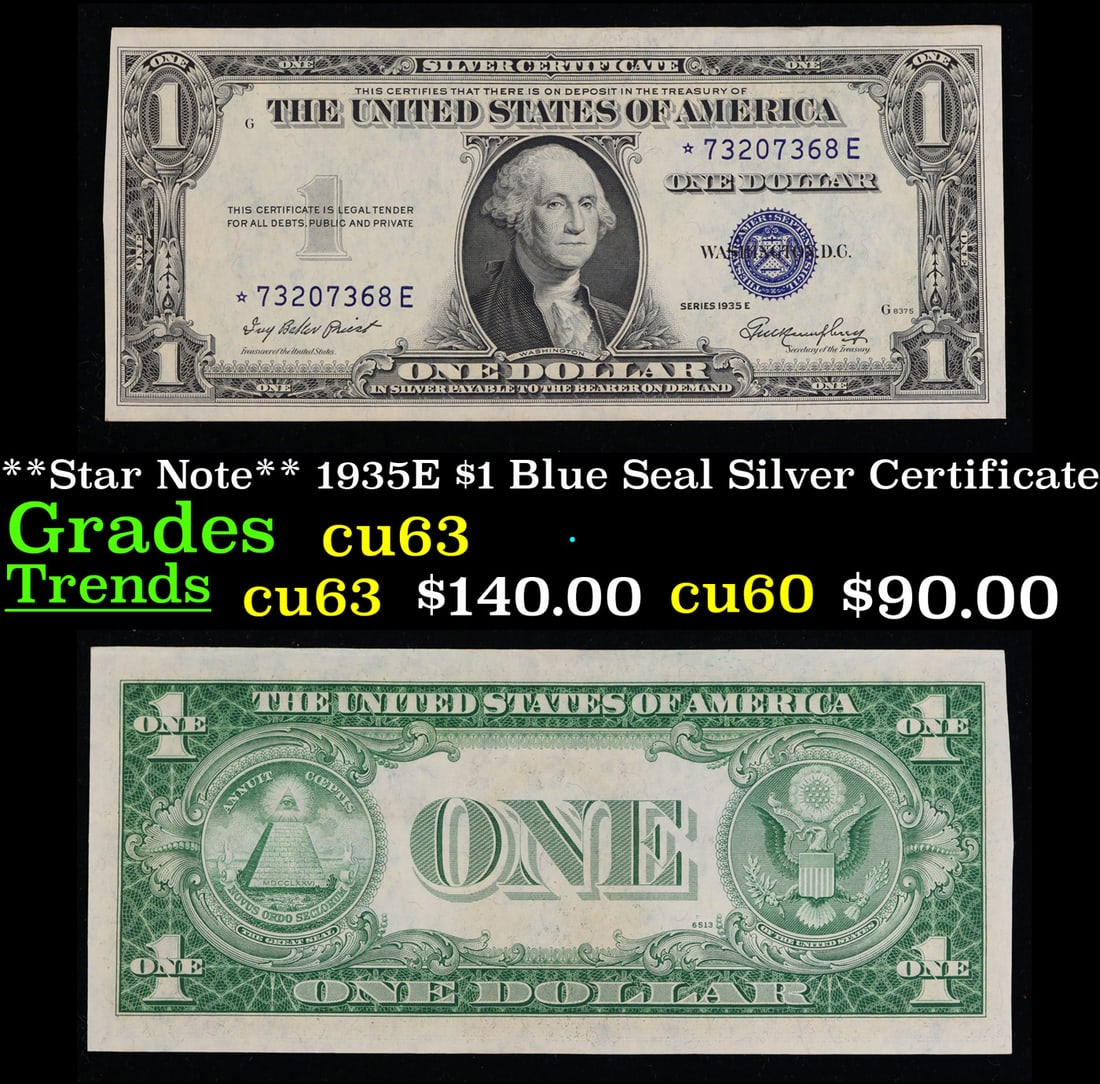 **Star Note** 1935E $1 Blue Seal Silver Certificate Grades Select CU (1 of 3)