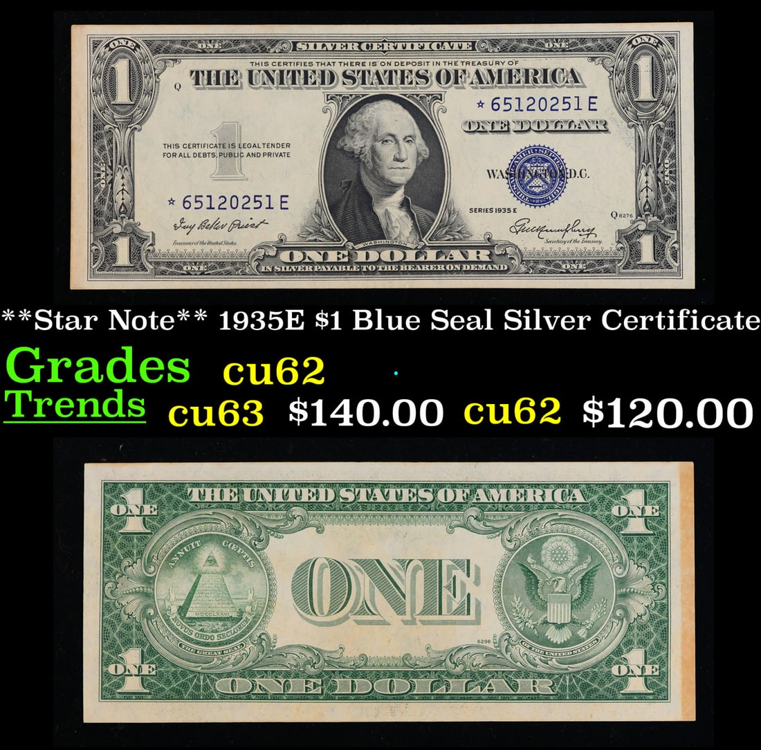 **Star Note** 1935E $1 Blue Seal Silver Certificate Grades Select CU (1 of 3)