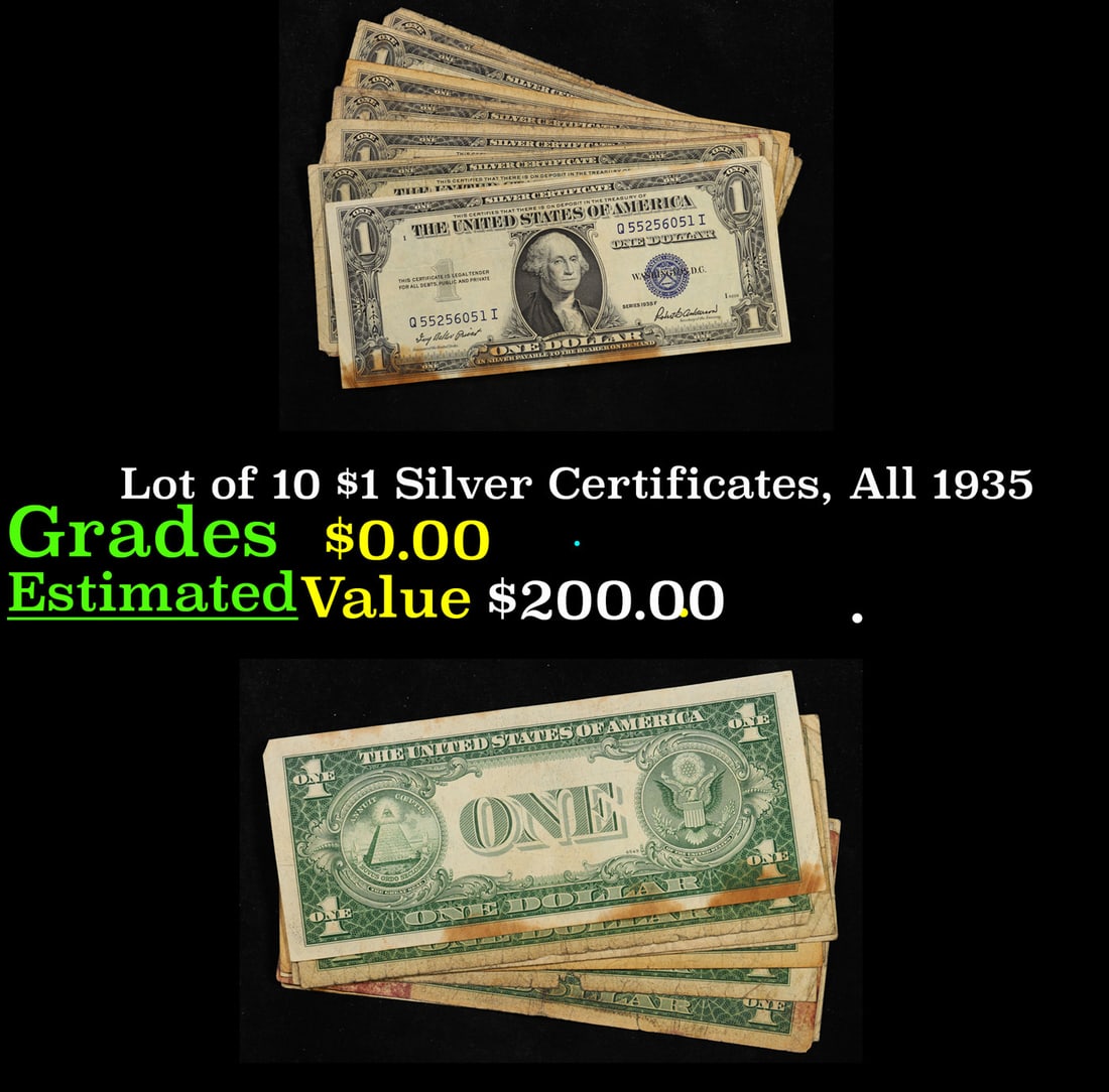 Lot of 10 $1 Silver Certificates, All 1935 (1 of 3)