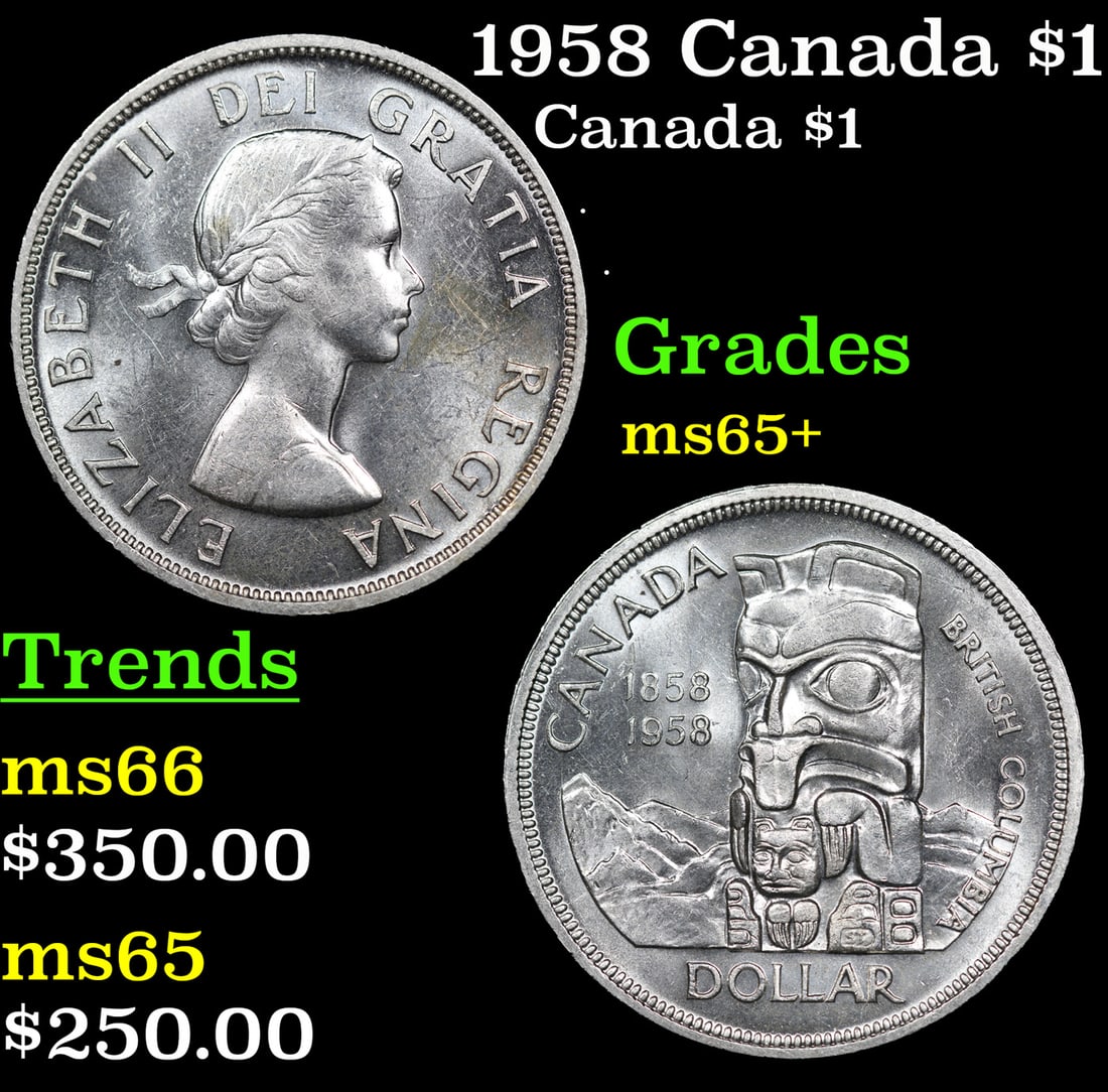 1958 Canada $1 Silver Canada Dollar KM# 55 $1 Grades GEM+ Unc (1 of 3)