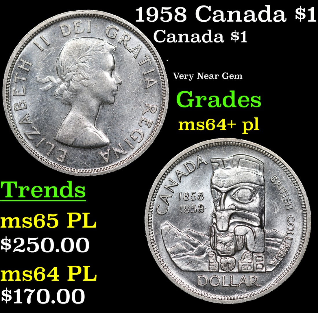 1958 Canada $1 Silver Canada Dollar KM# 55 $1 Grades Choice Unc+ PL (1 of 3)