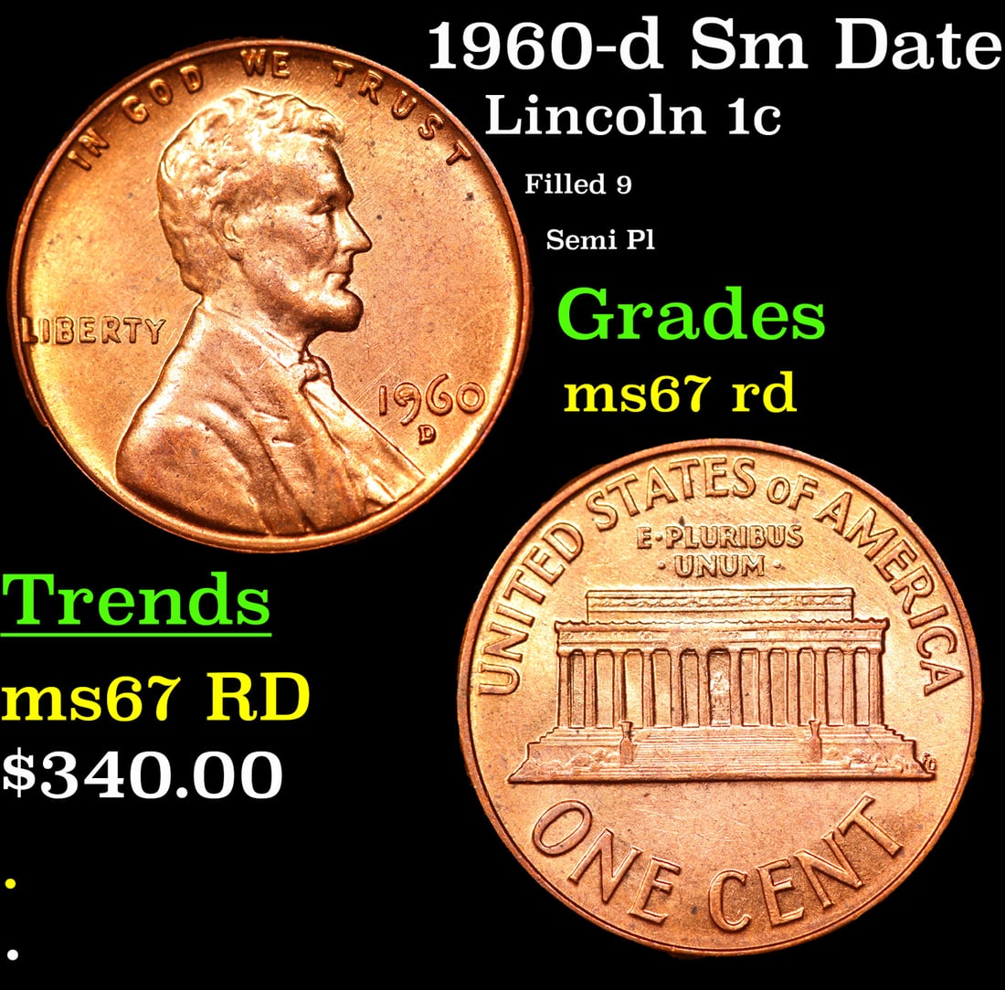 1960-d Sm Date Lincoln Cent *Mint Error* 1c Grades GEM++ Unc RD (1 of 3)