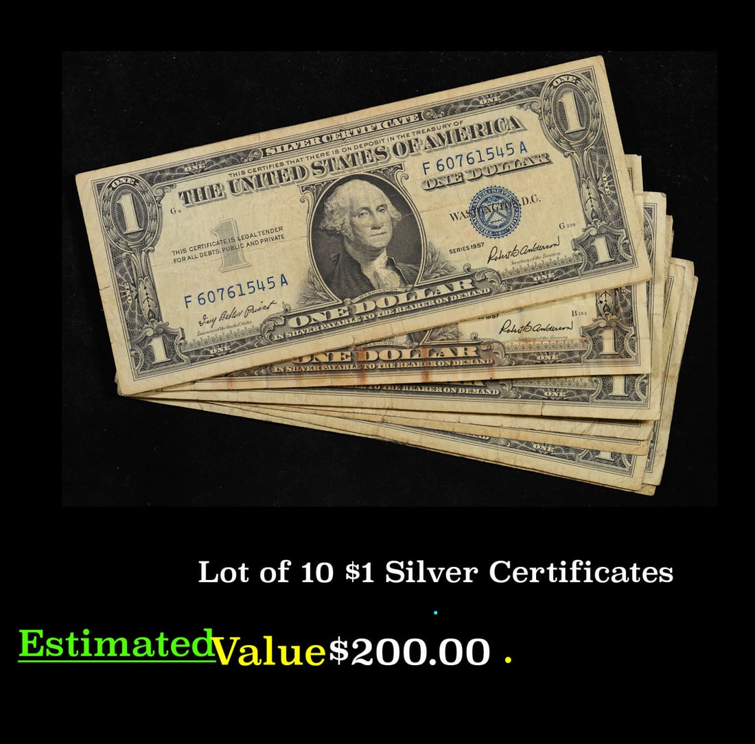 Lot of 10 $1 Silver Certificates (1 of 3)