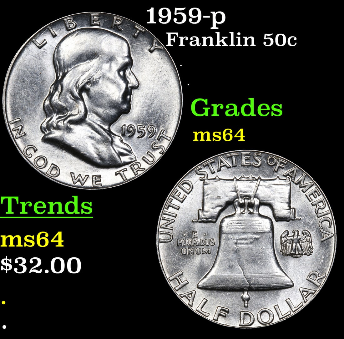 1959-p Franklin Half Dollar 50c Grades Choice Unc (1 of 3)