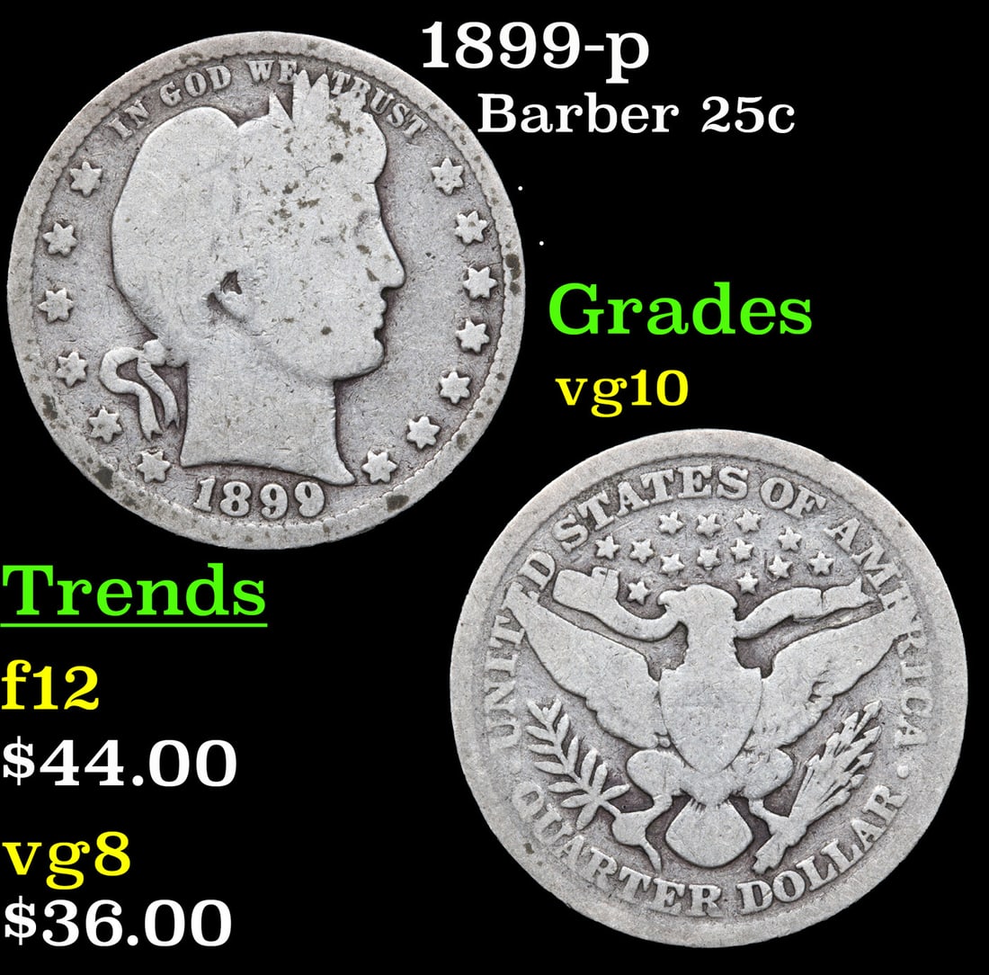 1899-p Barber Quarter 25c Grades vg+ (1 of 3)
