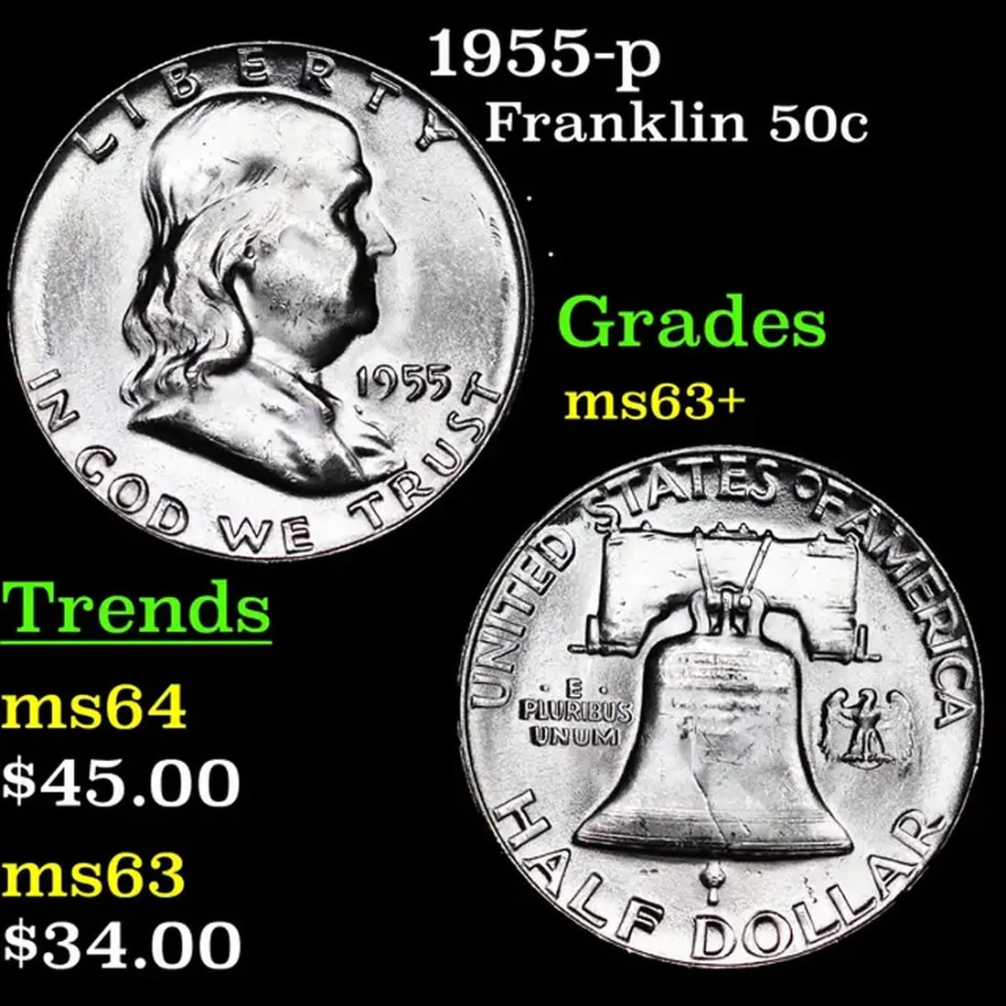 1955-p Buggs Bunny Franklin Half Dollar 50c Grades Select+ Unc (1 of 3)