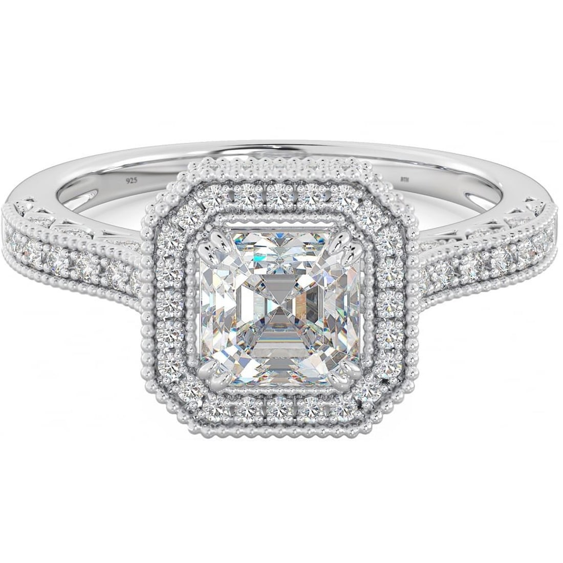 Decadence Sterling Silver 8mm Round Cut Octagon Shape Pave Engagement Ring Size 9 (1 of 2)