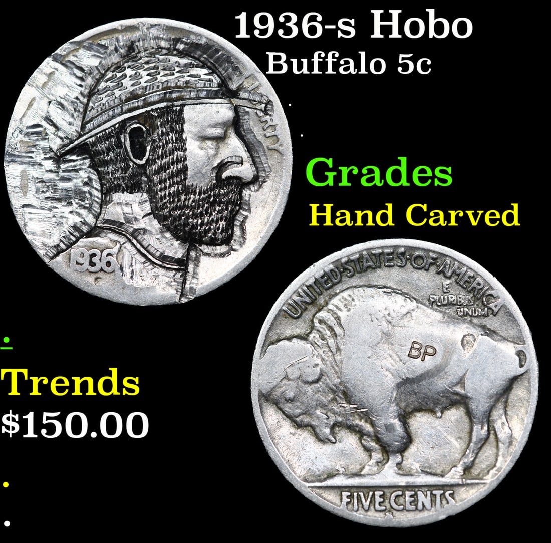 1936-s Hobo Buffalo Nickel 5c Grades Hand Carved (1 of 3)