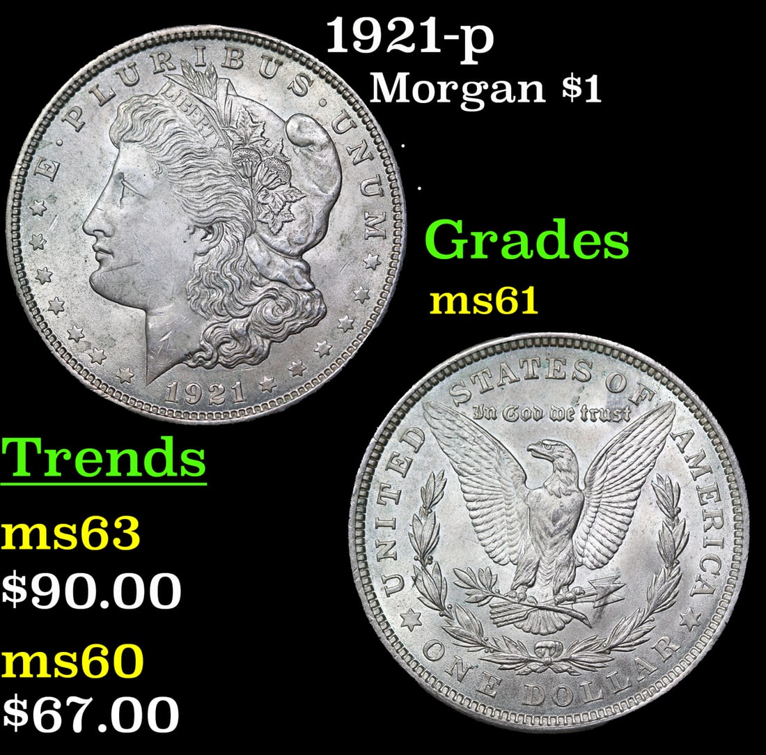 1921-p Morgan Dollar $1 Grades BU+ (1 of 3)