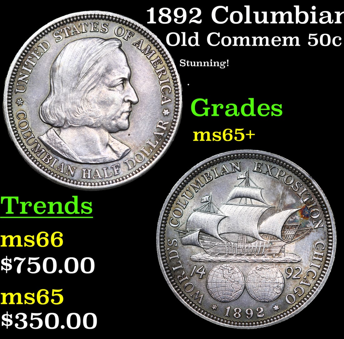 1892 Columbian Old Commem Half Dollar 50c Grades GEM+ Unc (1 of 3)