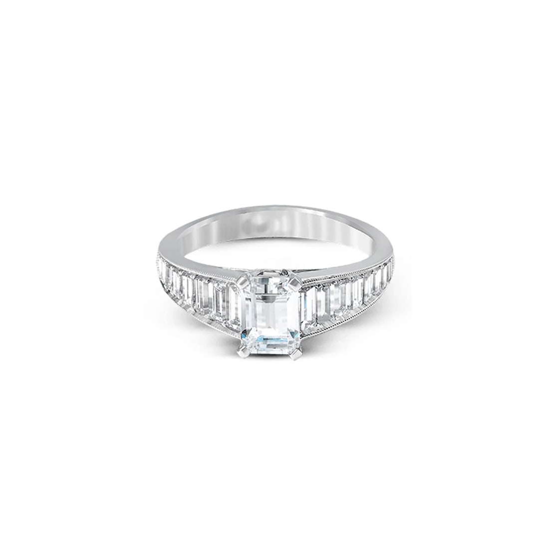 DECADENCE Sterling Silver 6x8mm Emerald Cut Engagement Ring With Graduated Baguette Band Size 9 (1 of 2)