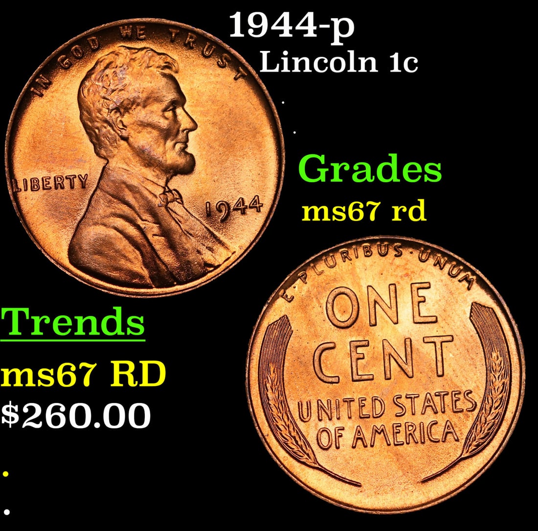 1944-p Lincoln Cent 1c Grades GEM++ Unc RD (1 of 3)