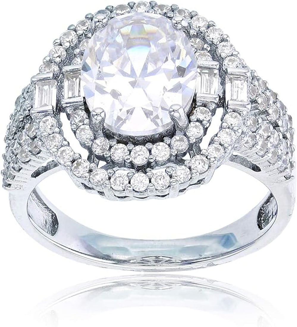 Decadence Sterling SIlver Rhodium 9mm Oval Cut Fancy Engagement Ring Size 7 (1 of 2)