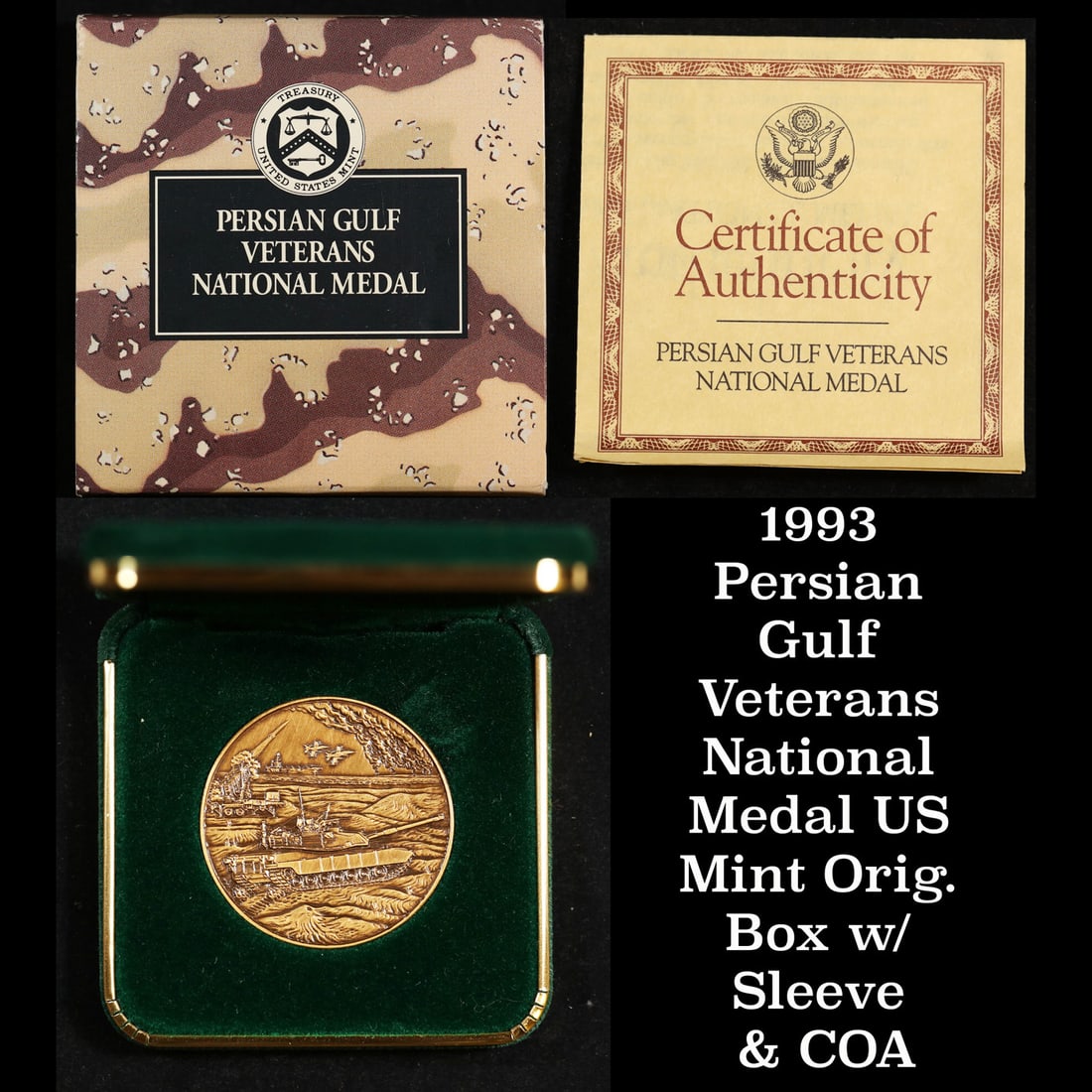 1993 Persian Gulf Veterans National Medal US Mint Orig. Box w/ Sleeve & COA (1 of 5)