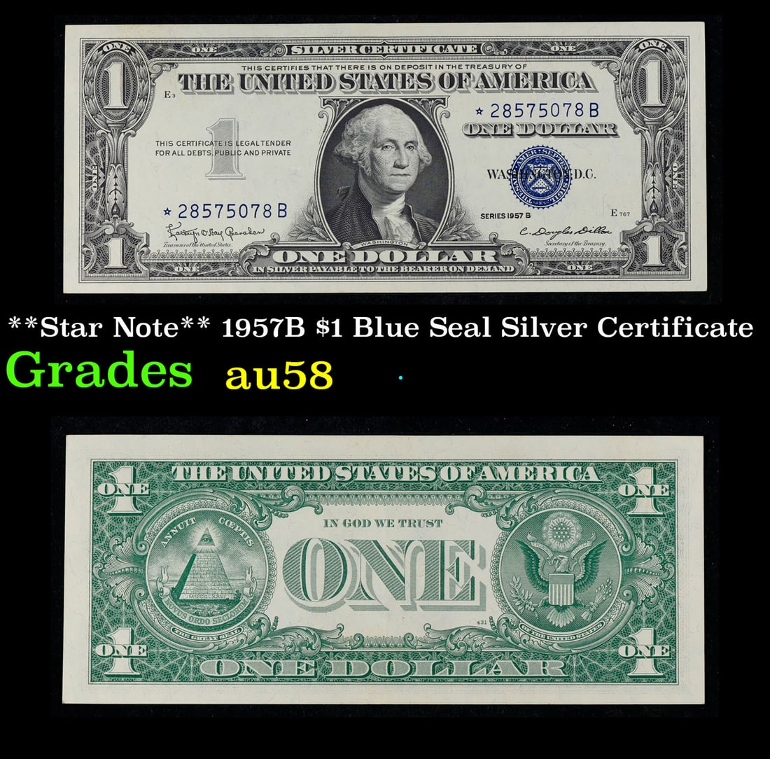 **Star Note** 1957B $1 Blue Seal Silver Certificate Grades Choice AU/BU Slider (1 of 3)