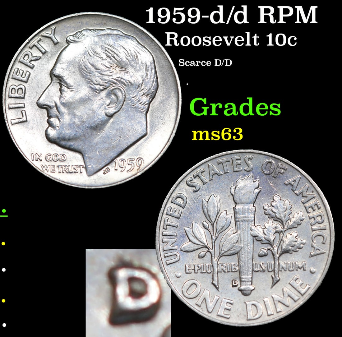 1959-d/d Roosevelt Dime RPM 10c Grades Select Unc (1 of 4)