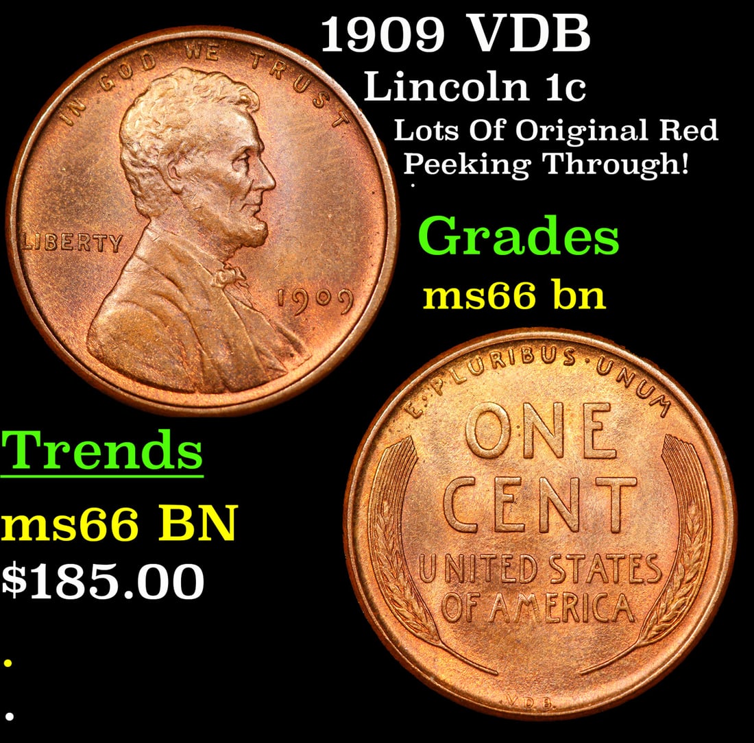 1909 VDB Lincoln Cent 1c Grades GEM+ Unc BN (1 of 3)