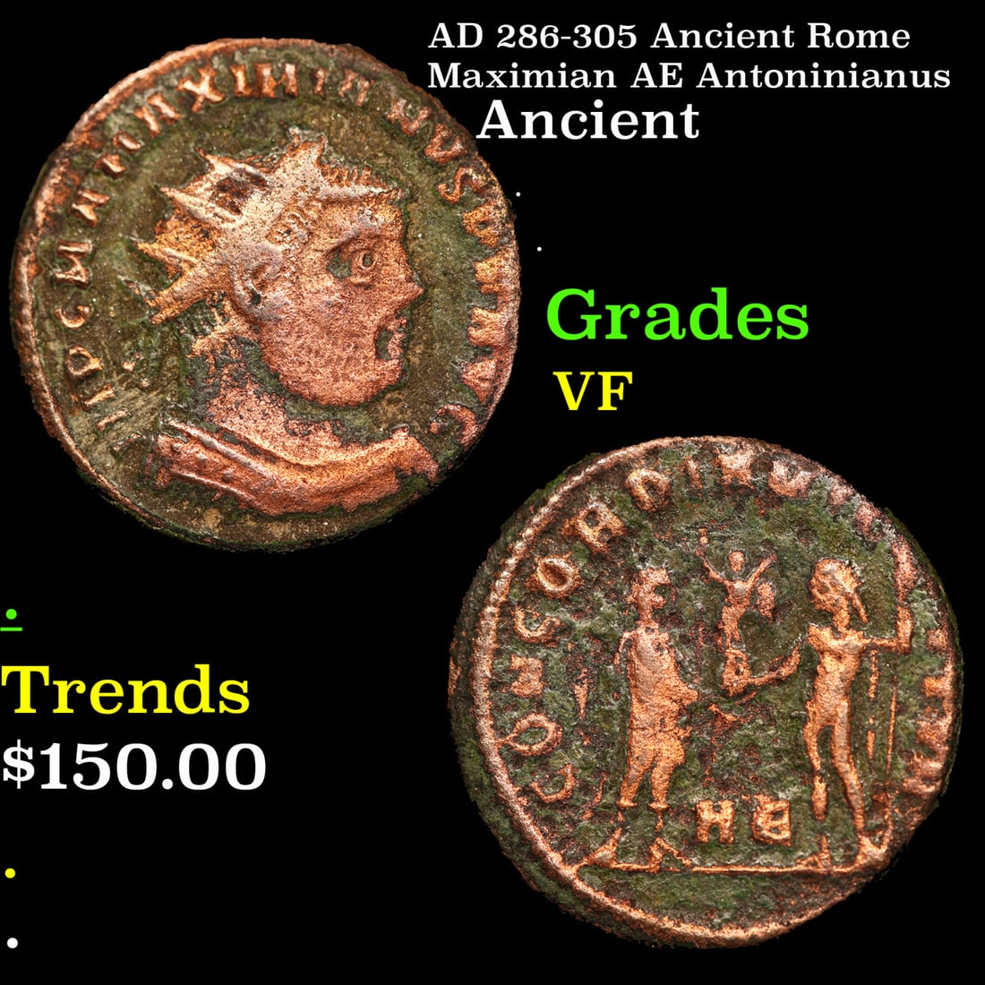AD 286-305 Ancient Rome Maximian AE Antoninianus Ancient Grades vf (1 of 3)