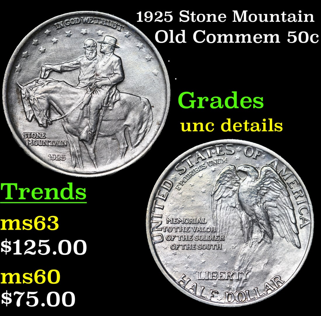 1925 Stone Mountain Old Commem Half Dollar 50c Grades Unc Details (1 of 3)