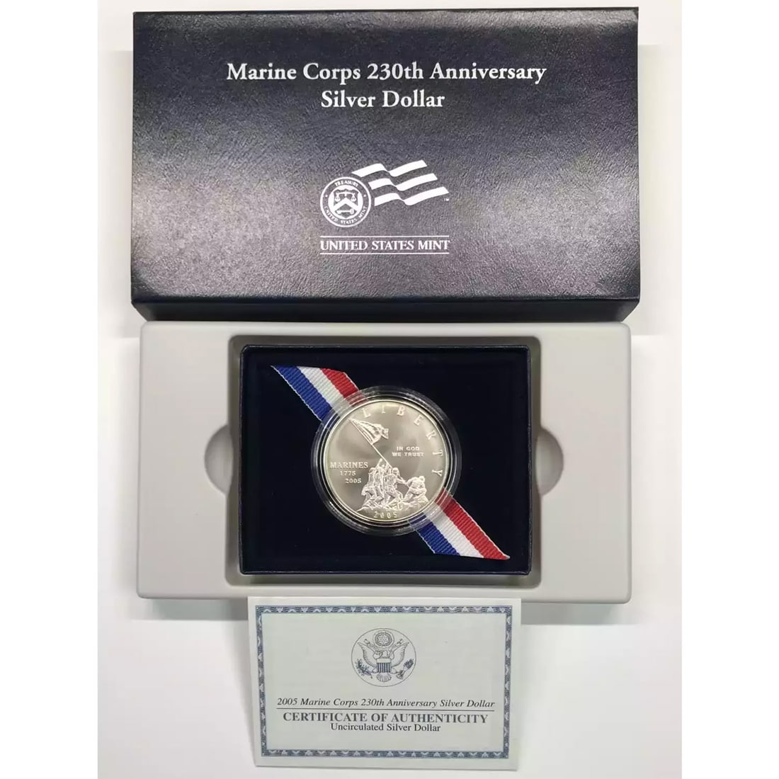 2005-P Marine Corps 230th Anniversary Uncirculated Silver Dollar Modern Commerative w Box & COA (1 of 5)