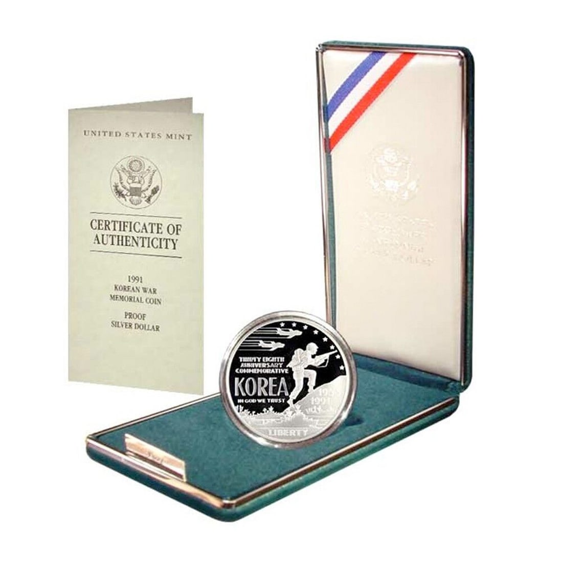 1991 Korean War Commemorative Proof Silver Dollar With Original Mint Box and COA (1 of 1)