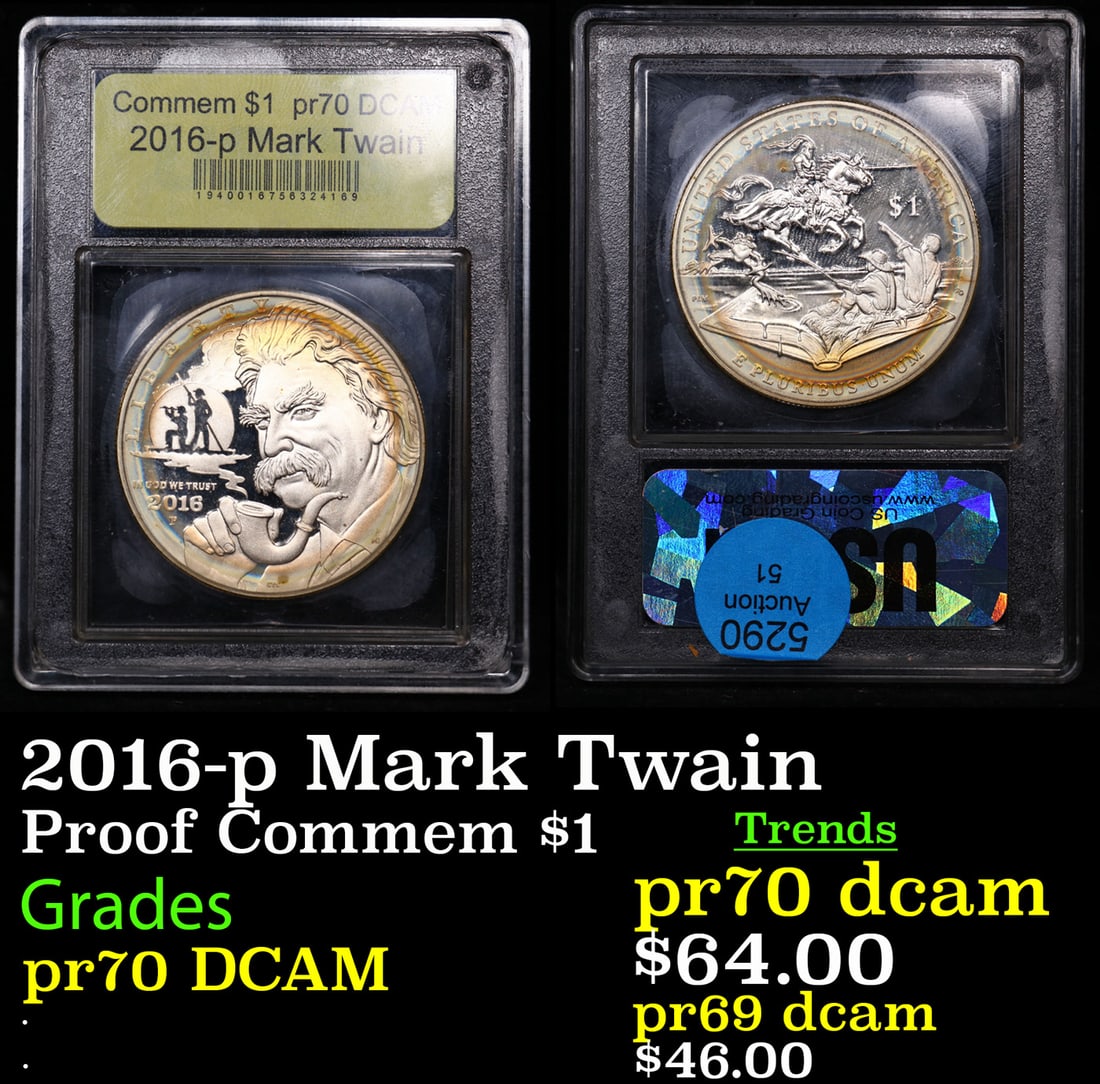 Proof 2016-p Mark Twain Modern Proof Commem Dollar $1 Graded GEM++ Proof Deep Cameo BY USCG (1 of 3)