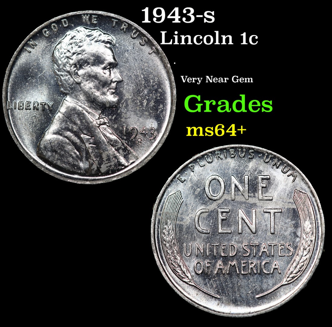 1943-s Lincoln Cent 1c Grades Choice+ Unc (1 of 3)
