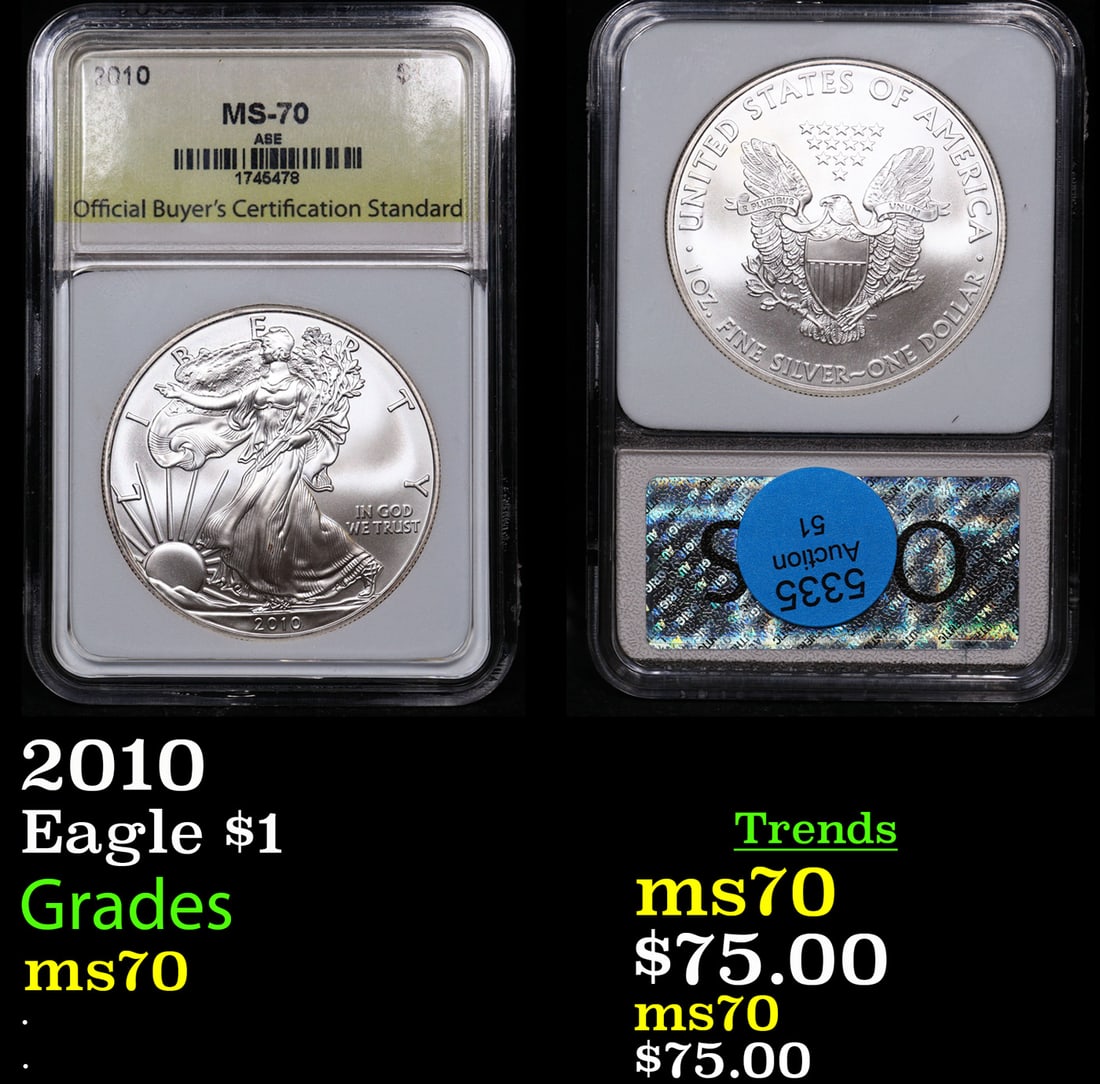2010 Silver Eagle Dollar $1 Graded ms70 By OBCS (1 of 3)