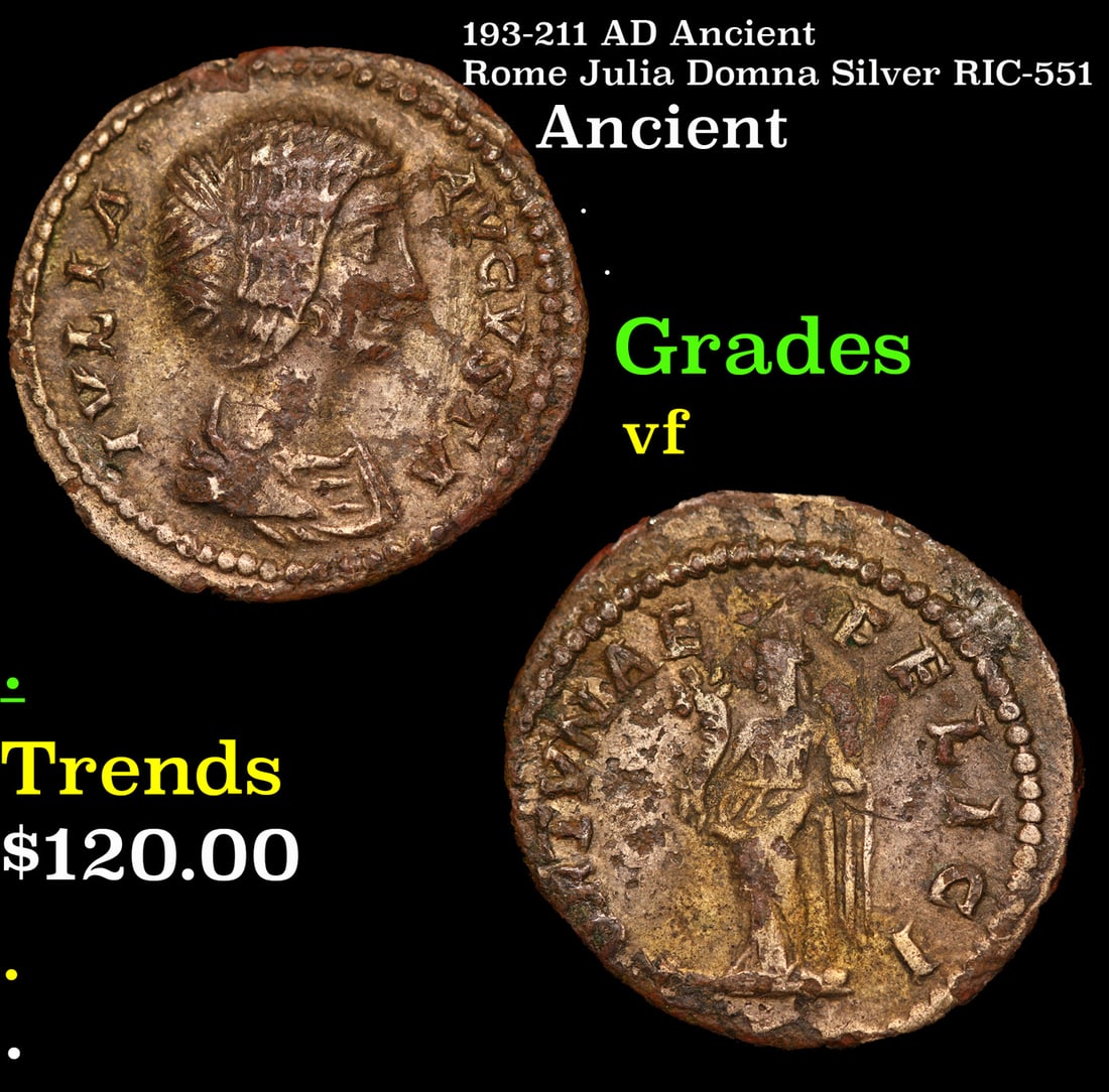 193-211 AD Ancient Rome Julia Domna Silver Ancient RIC-551 Grades VF (1 of 3)