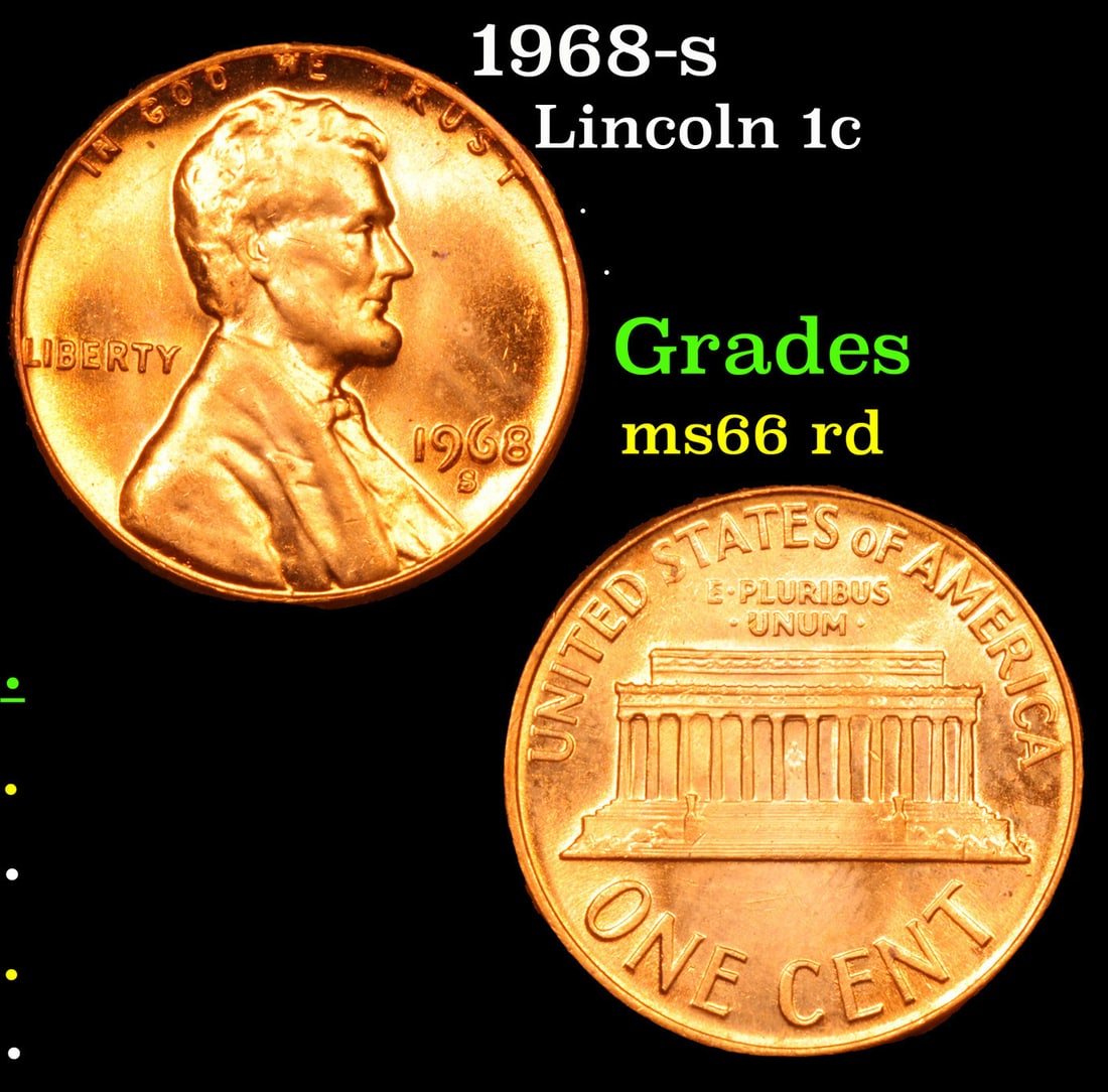 1968-s Lincoln Cent 1c Grades GEM+ Unc RD (1 of 3)