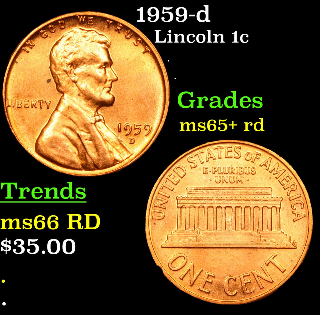 1959-d Lincoln Cent 1c Grades Gem+ Unc RD (1 of 3)