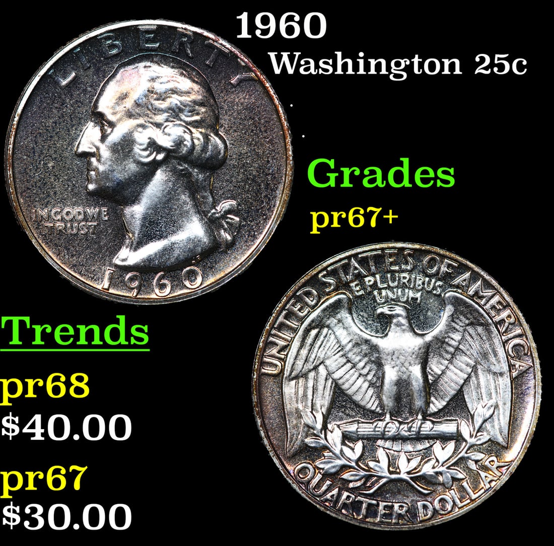 Proof 1960 Washington Quarter 25c Grades GEM++ Proof (1 of 3)