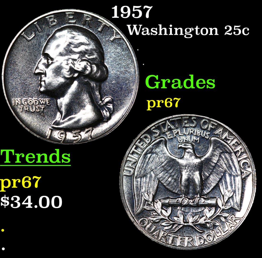 Proof 1957 Washington Quarter 25c Grades GEM++ Proof (1 of 3)