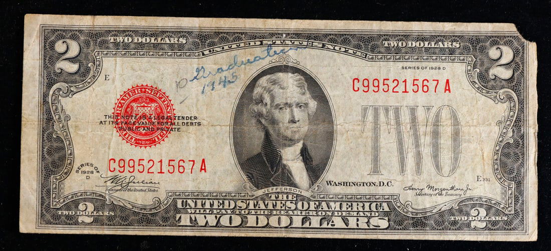 1928D $2 Red seal United States Note Grades vf details (1 of 2)