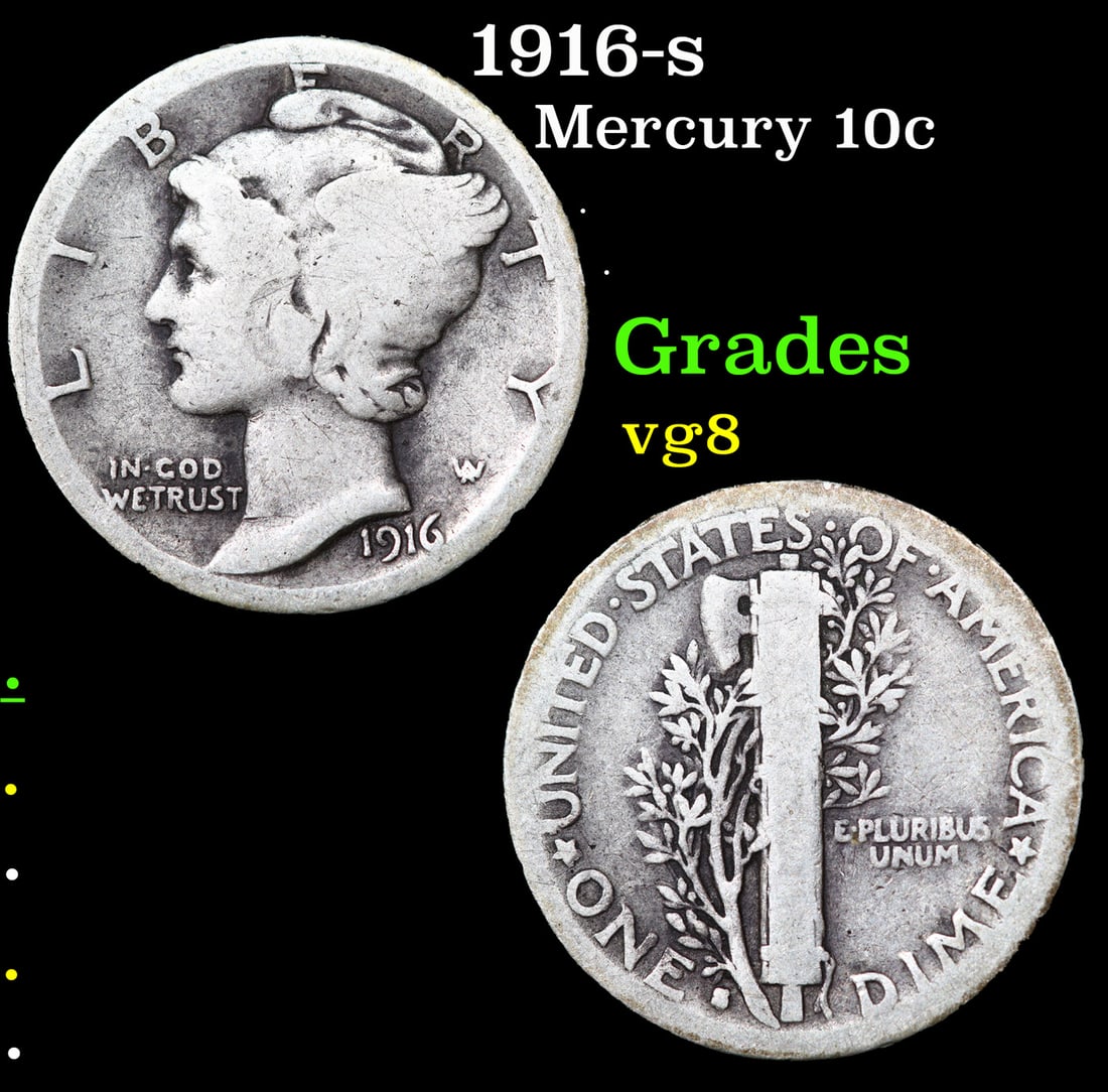 1916-s Mercury Dime 10c Grades vg, very good (1 of 3)