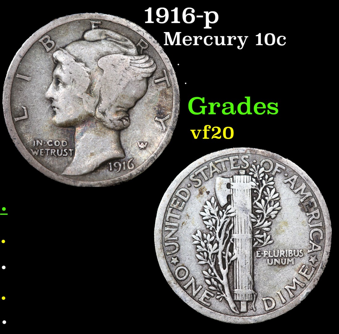 1916-p Mercury Dime 10c Grades vf, very fine (1 of 3)