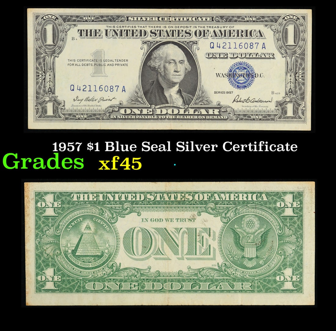 1957 $1 Blue Seal Silver Certificate Grades xf+ (1 of 3)