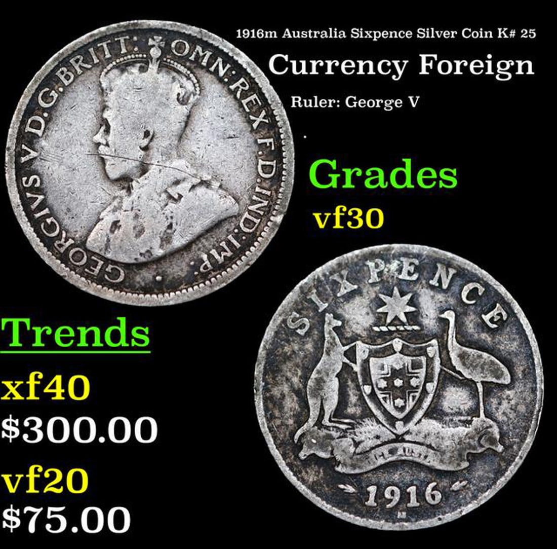 1916m Australia Sixpence Silver Coin K# 25 Grades vf++ (1 of 3)