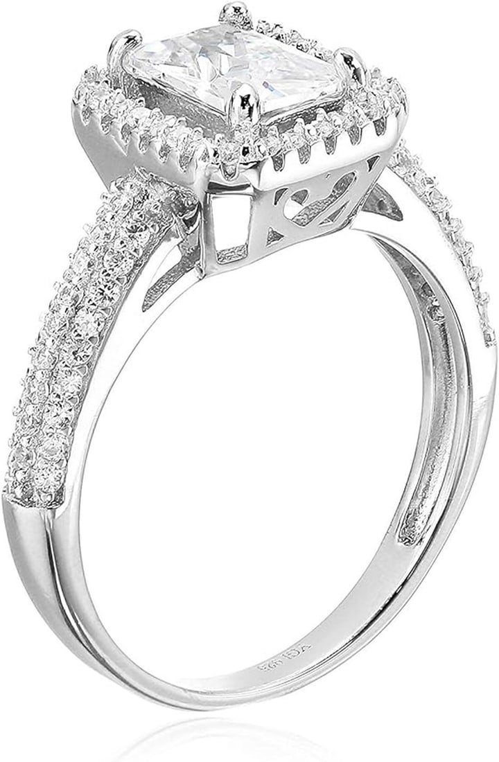 Decadence Sterling SIlver 5x7mm Emerald Pave Engagement Ring Size 7: Decadence Sterling SIlver 5x7mm Emerald Pave Engagement Ring Size 7. STERLING SILVER: This product is made of solid Sterling Silver and each piece is carefully trademarked with the metal purity for ce